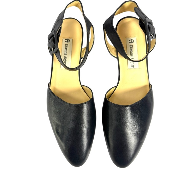 Etienne Aigner Black Leather Flats with Ankle Strap - Picture 2 of 15